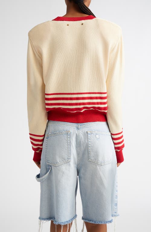 Golden Goose Beige Cardigan With Red Stripes In Shortbread/haute Red