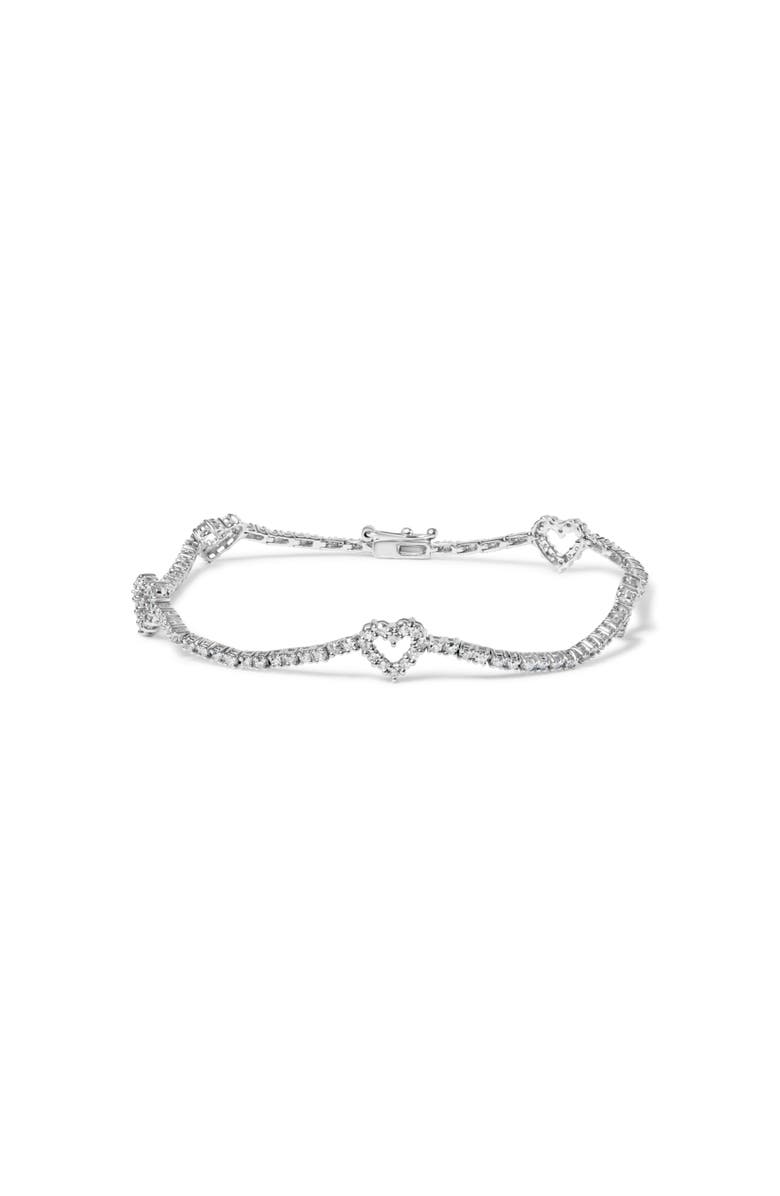Haus of Brilliance 14K White Gold 1 1/2 Cttw Diamond Heart Station Strand Bracelet - 7.5 Inches, Main, color, White