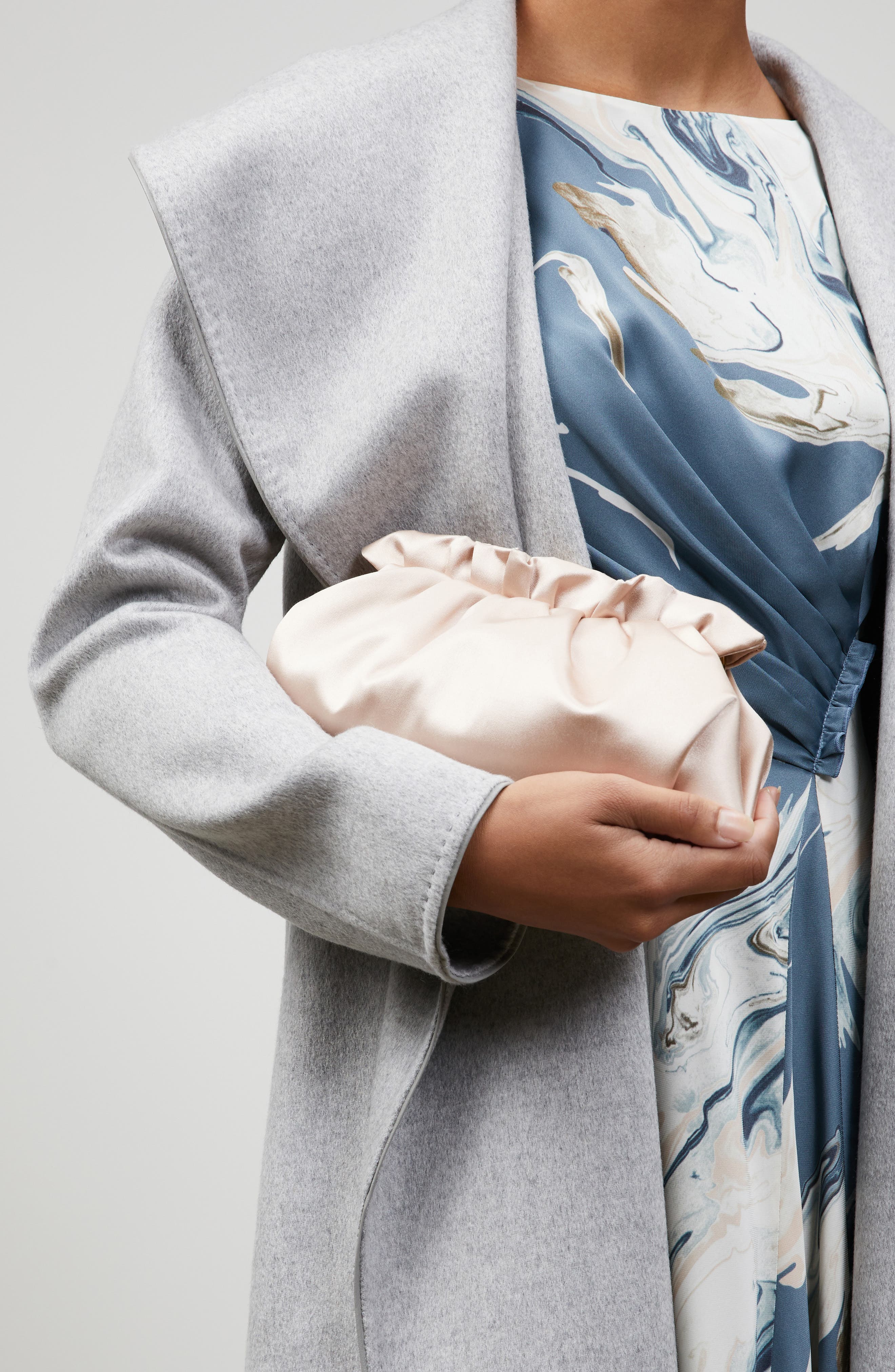 Satin Pochette Clutch, Alternate, color, FROSTED PEACH