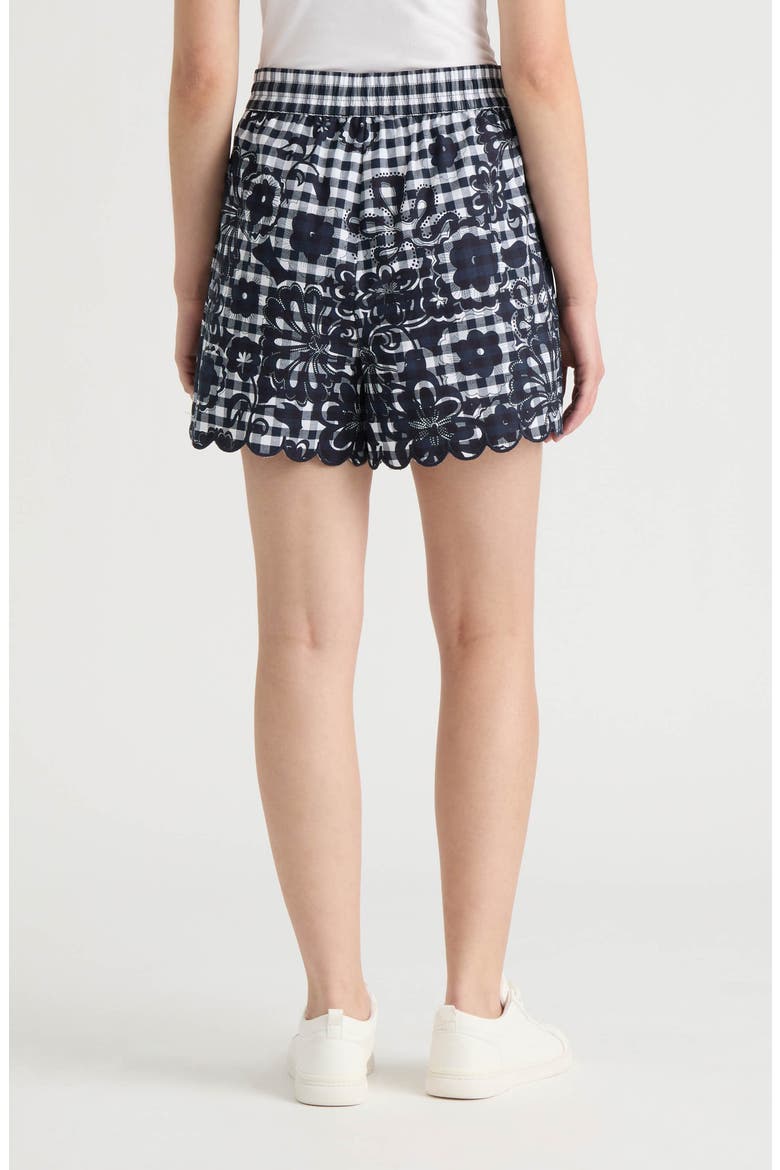 Floral Gingham Cotton Poplin Drawstring Shorts, Alternate, color, NAVY GINGHAM