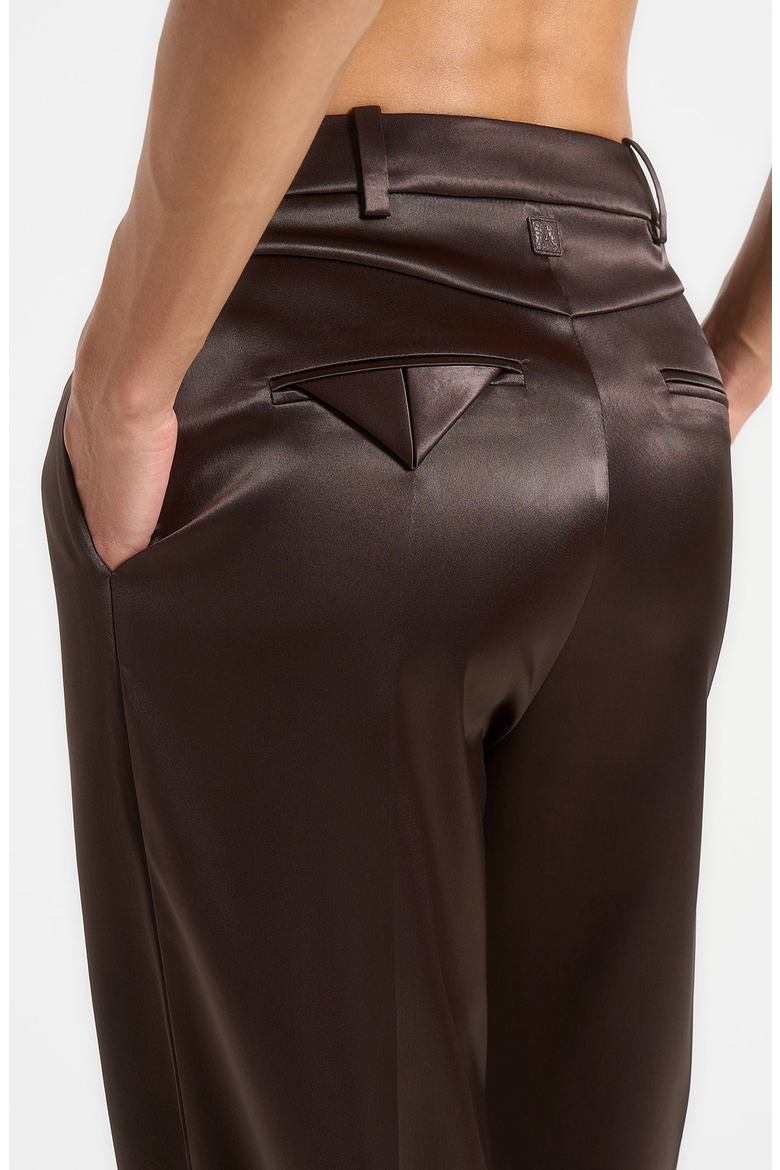 Julie Satin Tailored Twin Pleat Trousers, Alternate, color, Brown