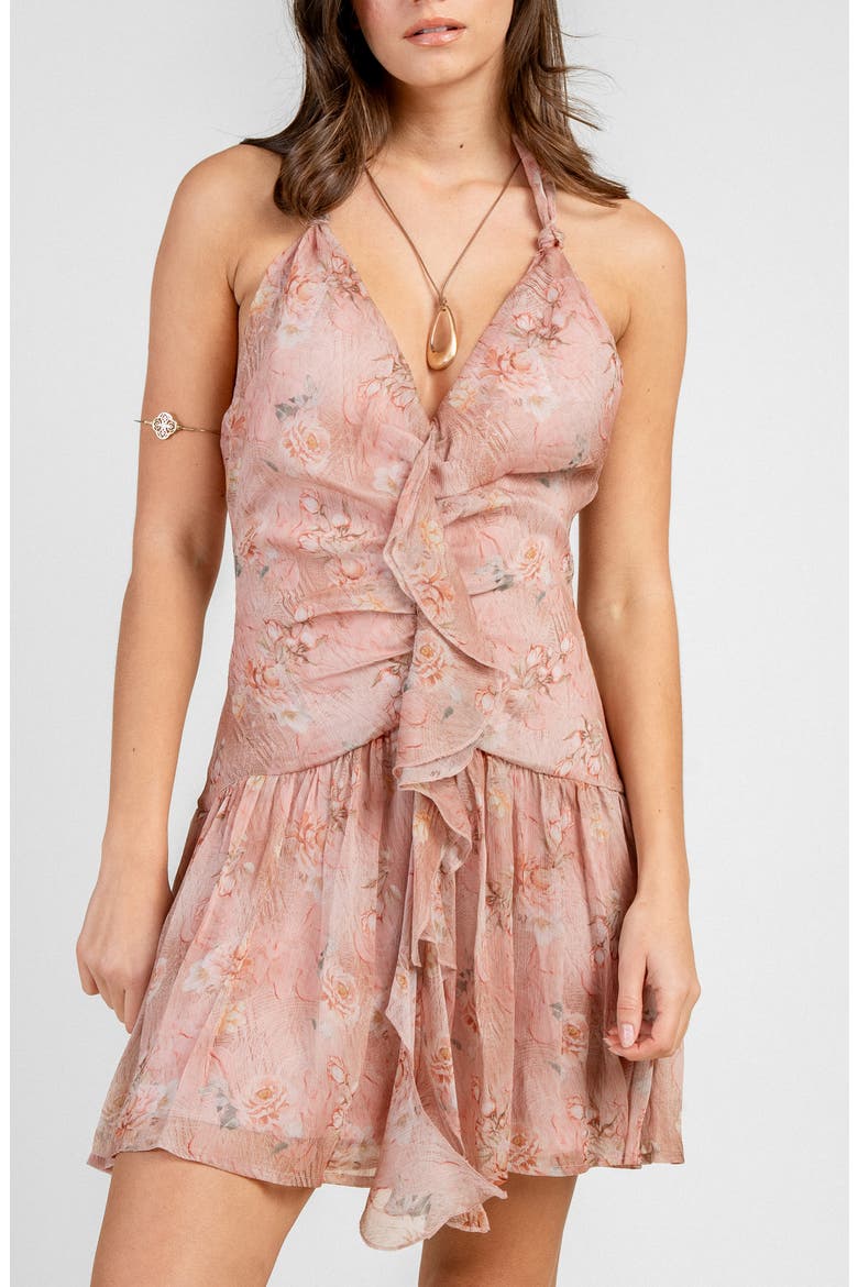 Halter Neck Mini Dress, Alternate, color, DUSTY ROSE