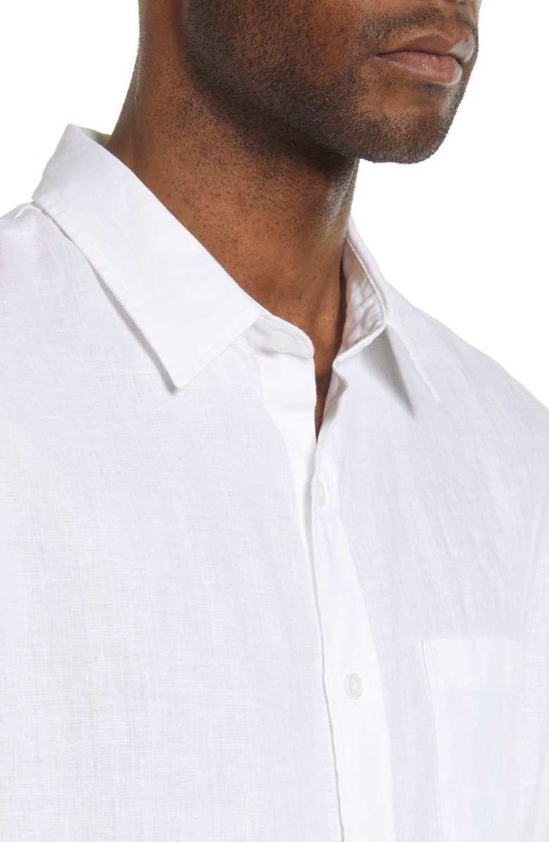 Vince Classic Fit Short Sleeve Linen Shirt, Alternate, color, Optic White