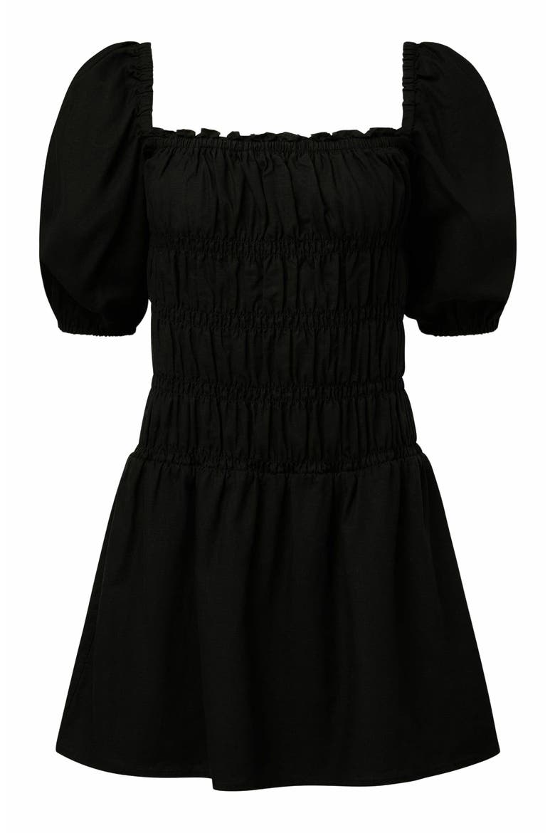 Air Linen Smocked Mini Dress, Alternate, color, BLACK