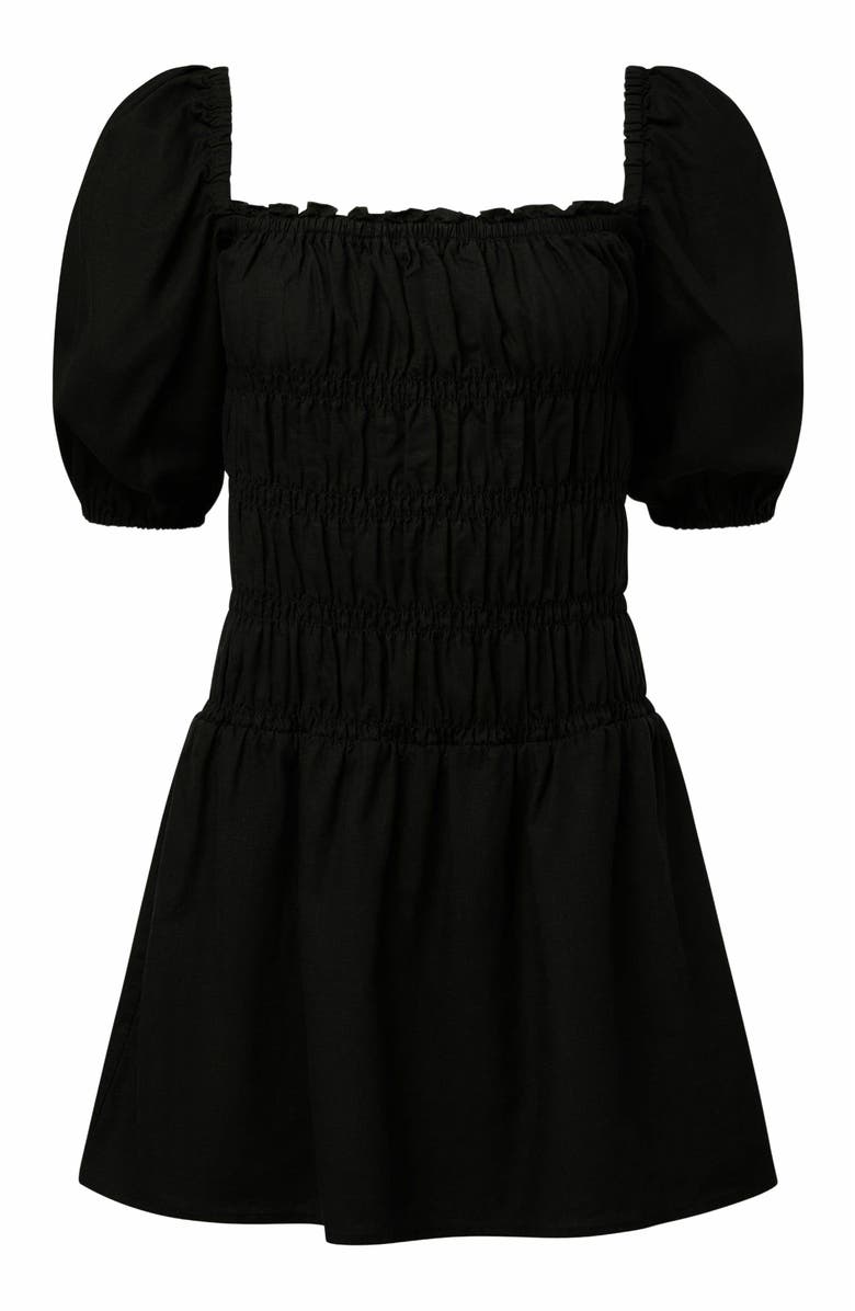 Onia Air Linen Smocked Mini Dress, Alternate, color, Black