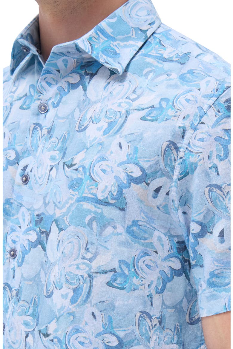Orson Shaped Fit Cotton & Linen Camp Shirt, Alternate, color, TEAL