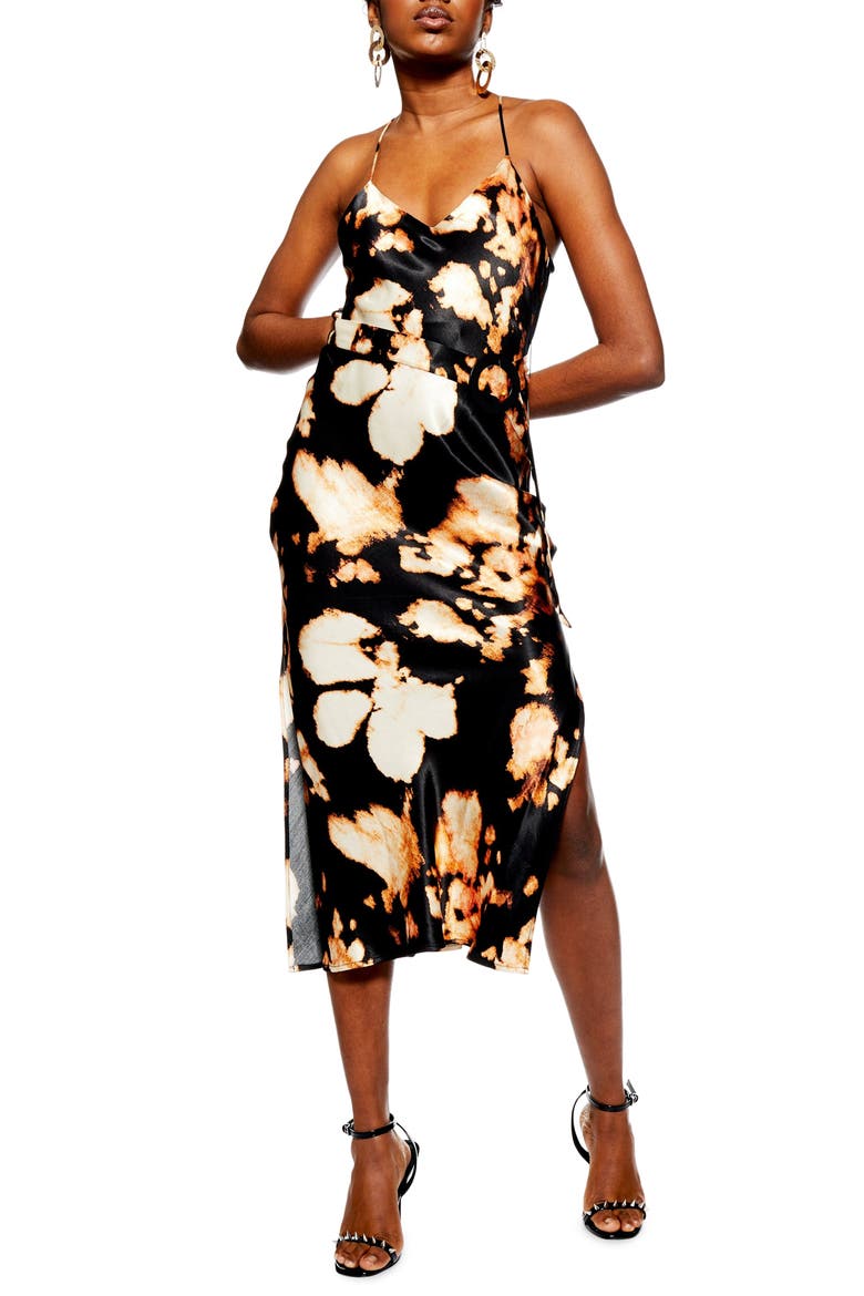Tie Dye Belted Slipdress, Main, color, BLACK MULTI