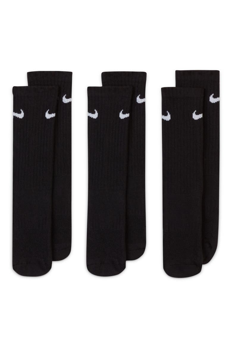 Kids' Dri-FIT Perforated Cushioned Crew Socks, Main, color, 010 BLACK/WHITE