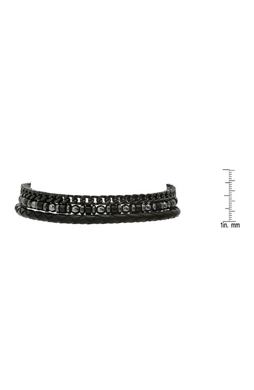 Hmy Jewelry Set Of 3 Assorted Hematite, Chain & Leather Bracelets In Black