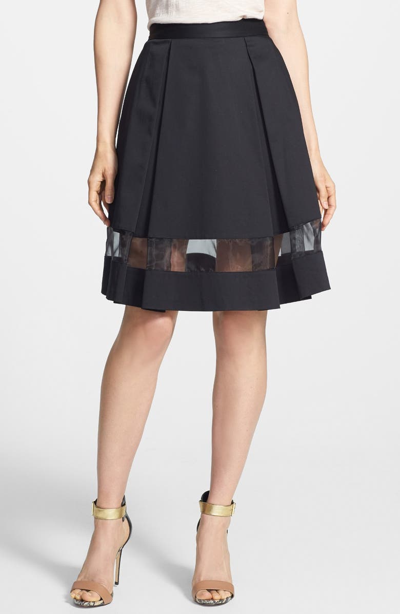 Vince Camuto Sheer Inset Pleated Skirt, Main, color, 