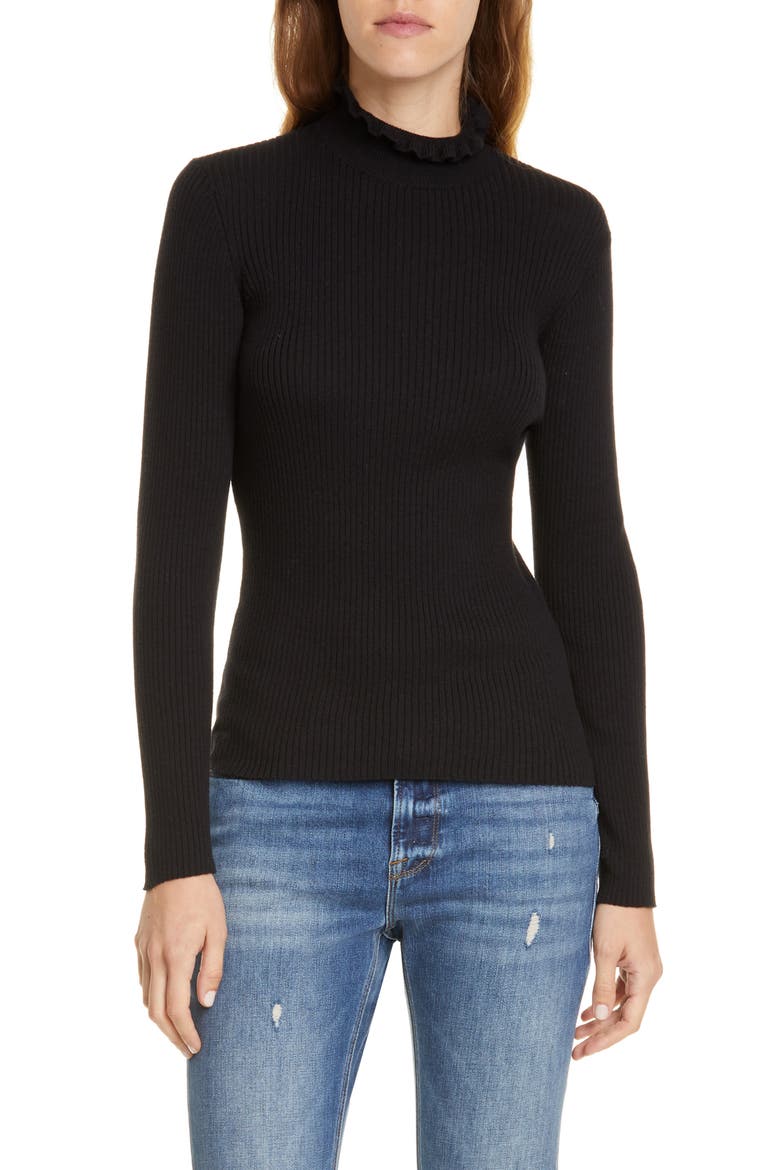 Ruffle Neck Sweater, Main, color, NOIR