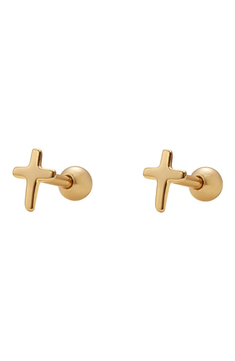 MADE BY MARY Cross Stud Earrings, Alternate, color, Gold Vermeil
