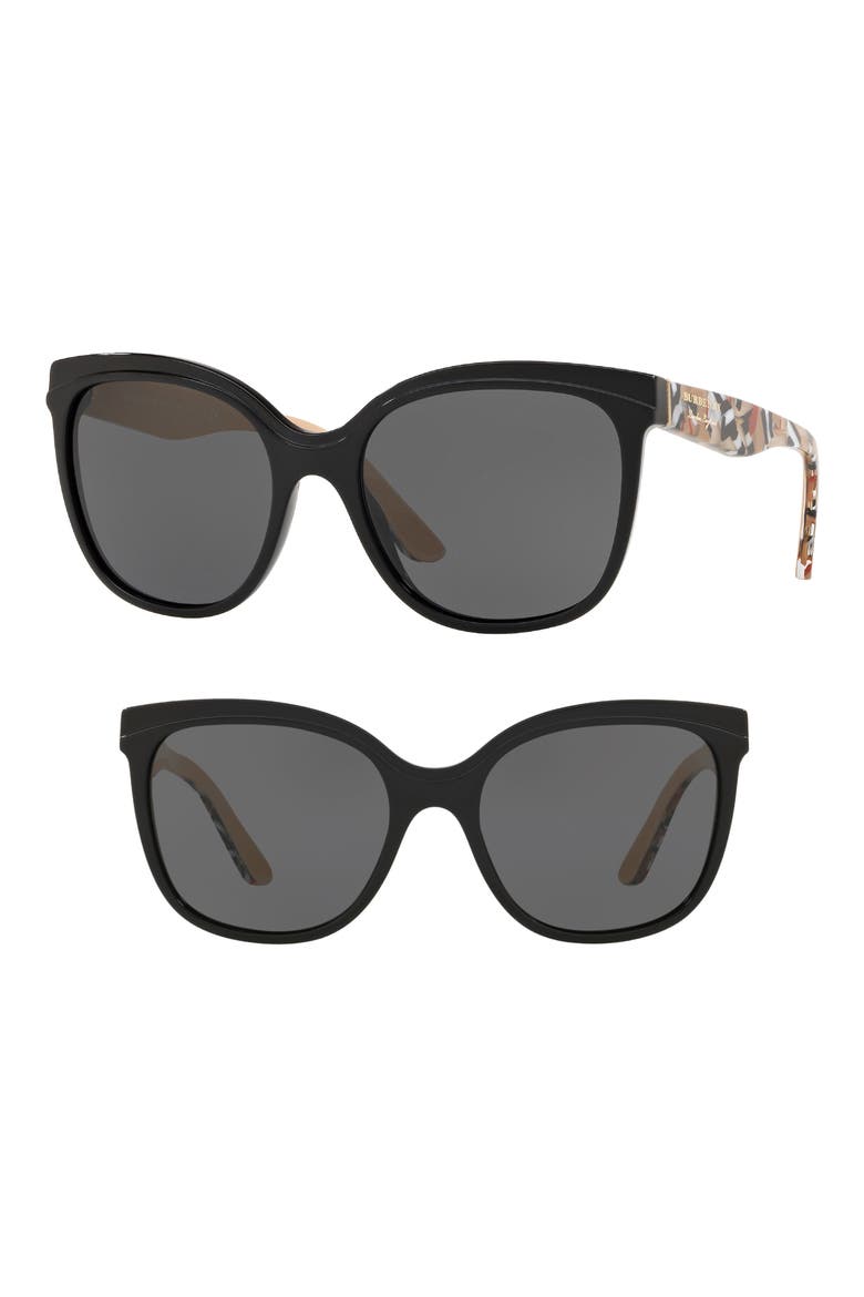 Marblecheck 55mm Square Sunglasses, Main, color, BLACK SOLID