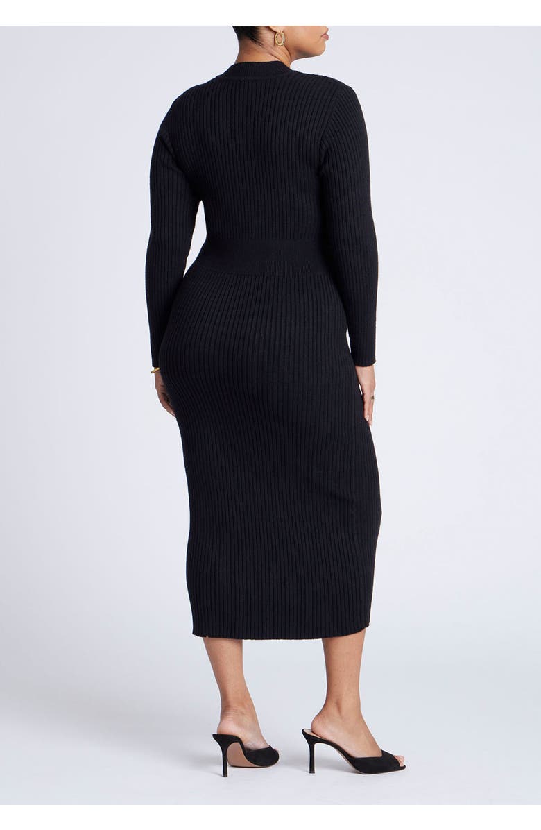 ELOQUII Mock Neck Rib Button Dress, Alternate, color, Black Onyx
