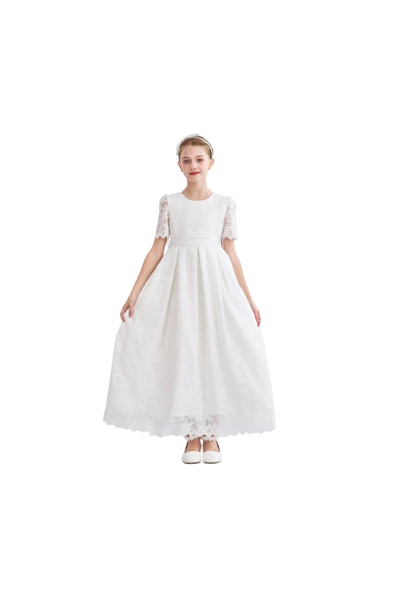 Belciana Short Sleeve Lace Dress, Main, color, White