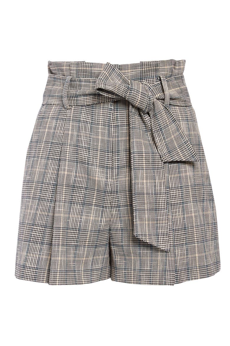 Baga Plaid Paperbag Shorts, Main, color, BLUE MULTI
