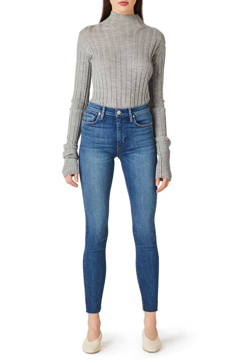 Hudson Jeans Barbara High Waist Raw Hem Ankle Super Skinny Jeans, Alternate, color, 