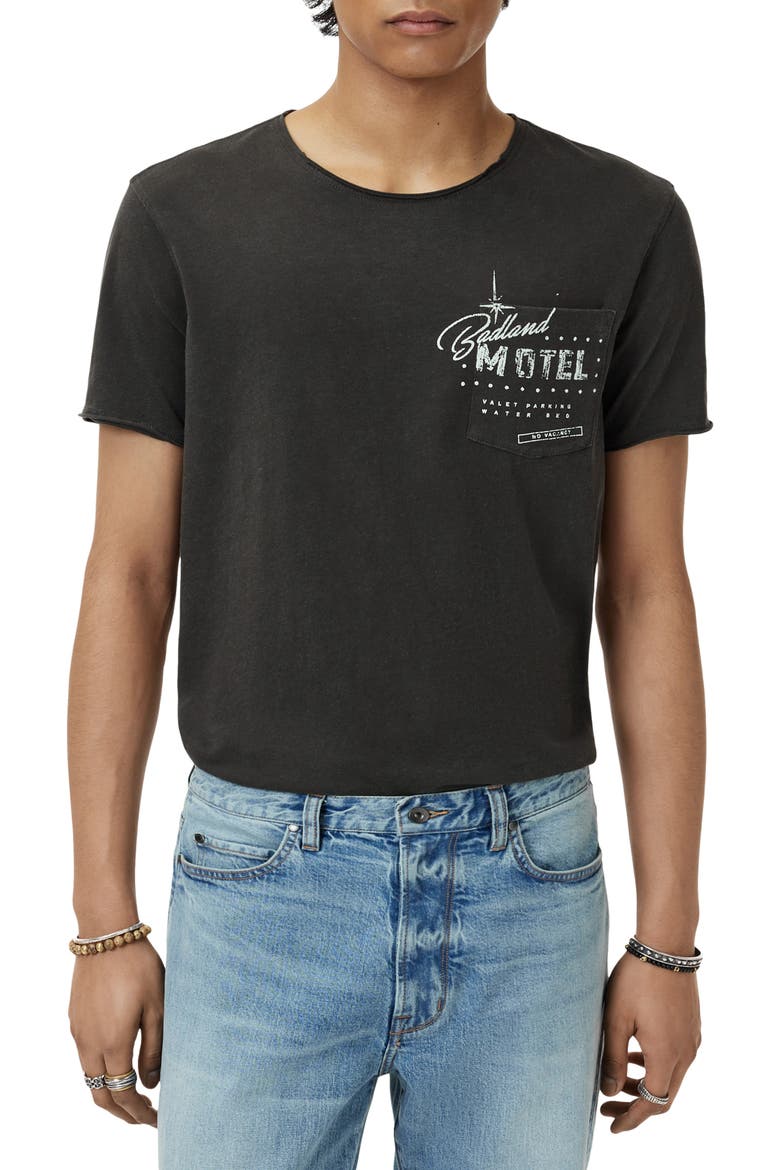 Badland Motel Raw Edge Organic Cotton Graphic T-Shirt, Main, color, CHARCOAL