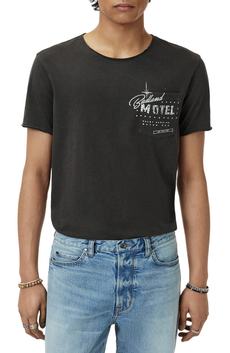John Varvatos Badland Motel Raw Edge Organic Cotton Graphic T-Shirt, Main, color, Charcoal