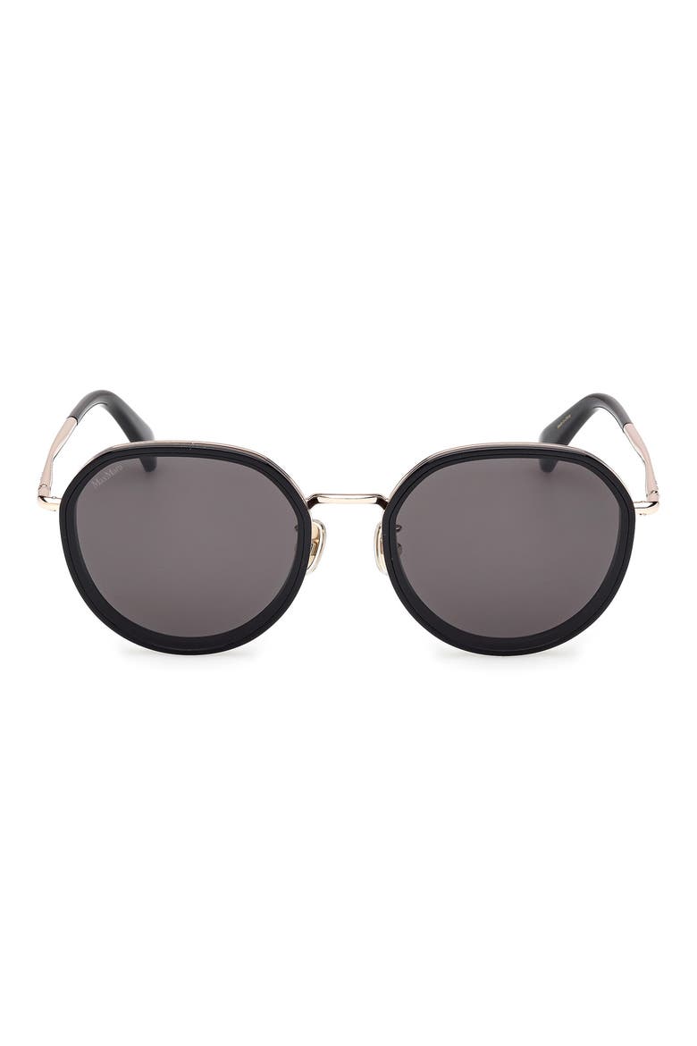 57mm Round Sunglasses, Main, color, SHINY BLACK / SMOKE