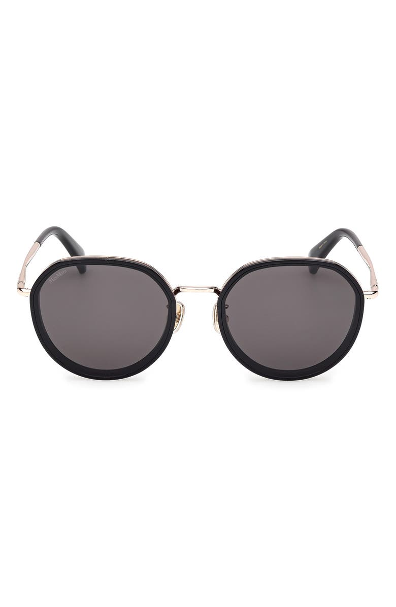 Max Mara 57mm Round Sunglasses, Main, color, Shiny Black / Smoke