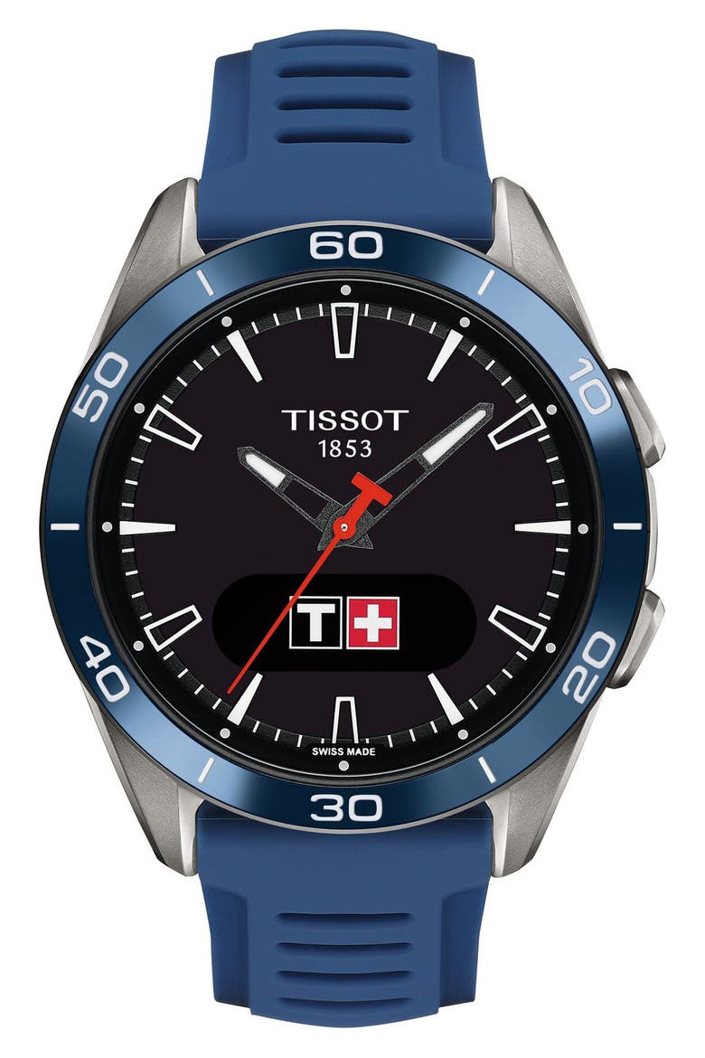 T-Touch Connect Sport Solar Smart Silicone Strap Watch, 43.75mm, Main, color, BLUE