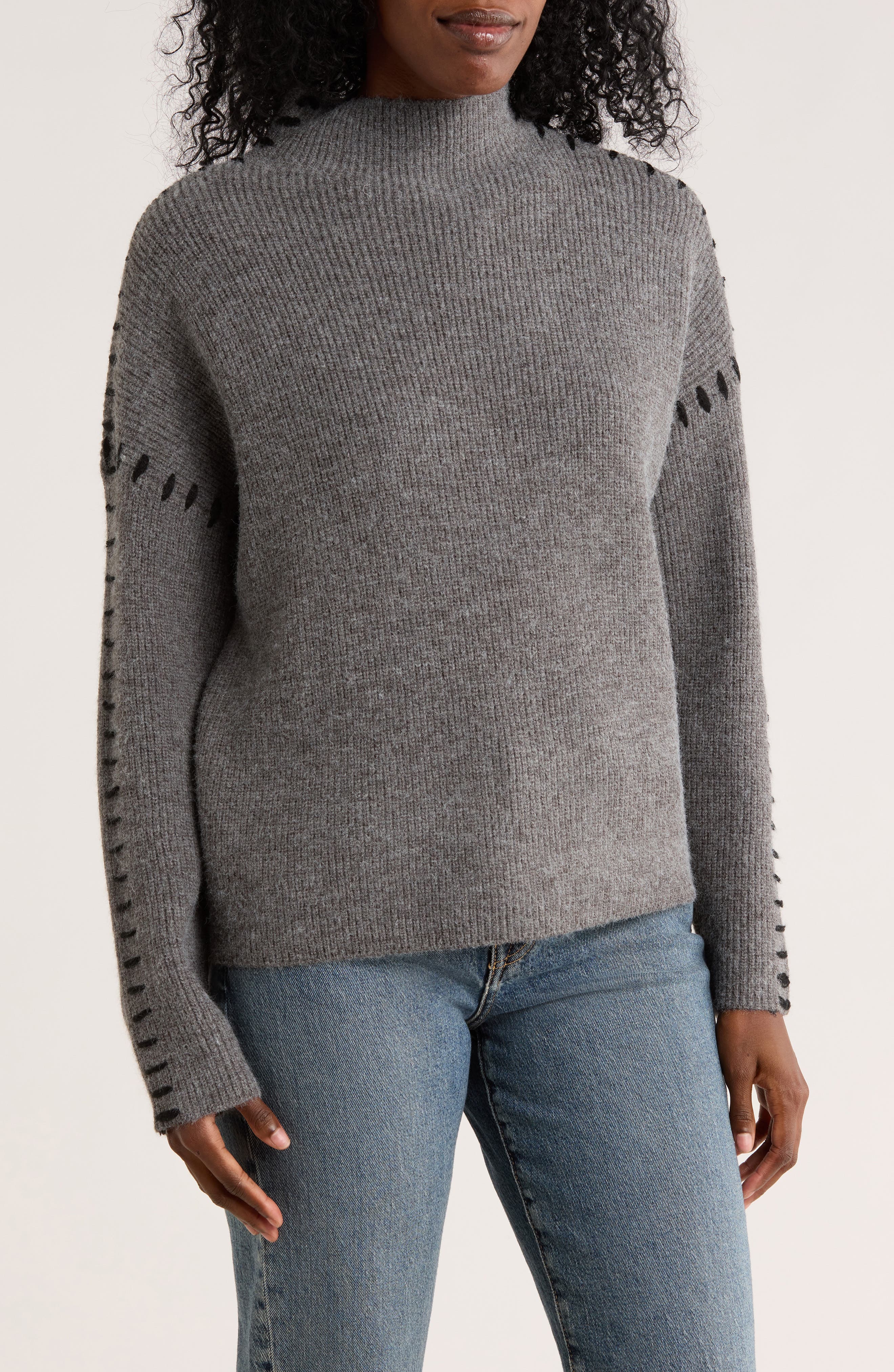 Elodie Contrast Stitch Mock Neck Sweater