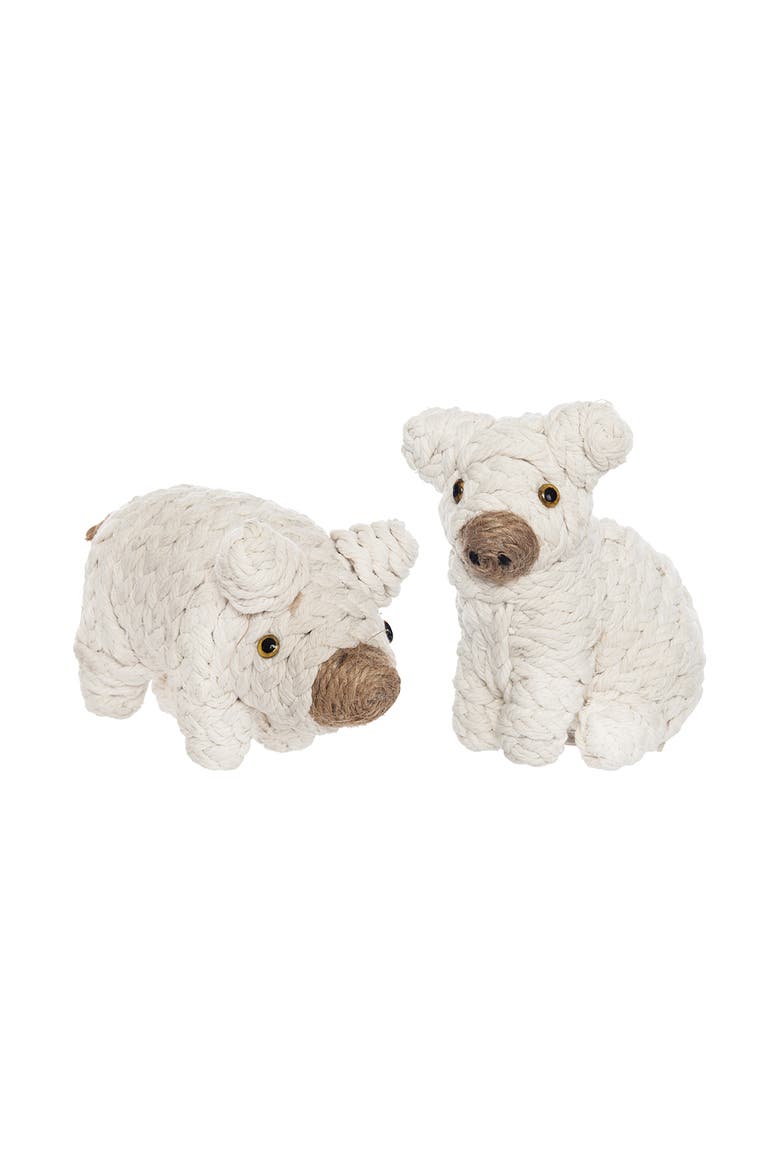 Woven Spring Pig Figurines Assortment of 2, Main, color, Off-White