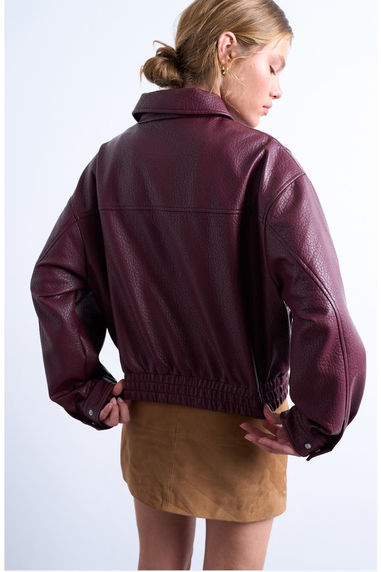 Bubble Boxy Faux Leather Jacket, Alternate, color, BURGUNDY