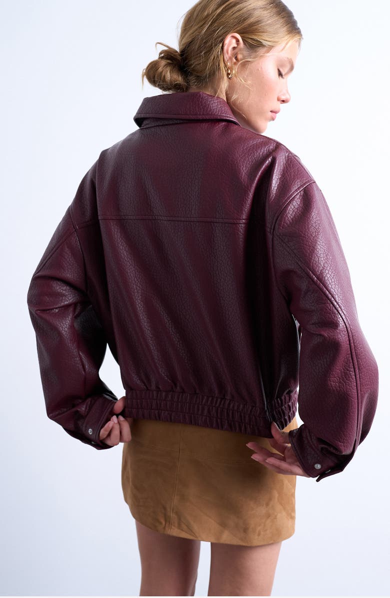 Topshop Bubble Boxy Faux Leather Jacket, Alternate, color, Burgundy