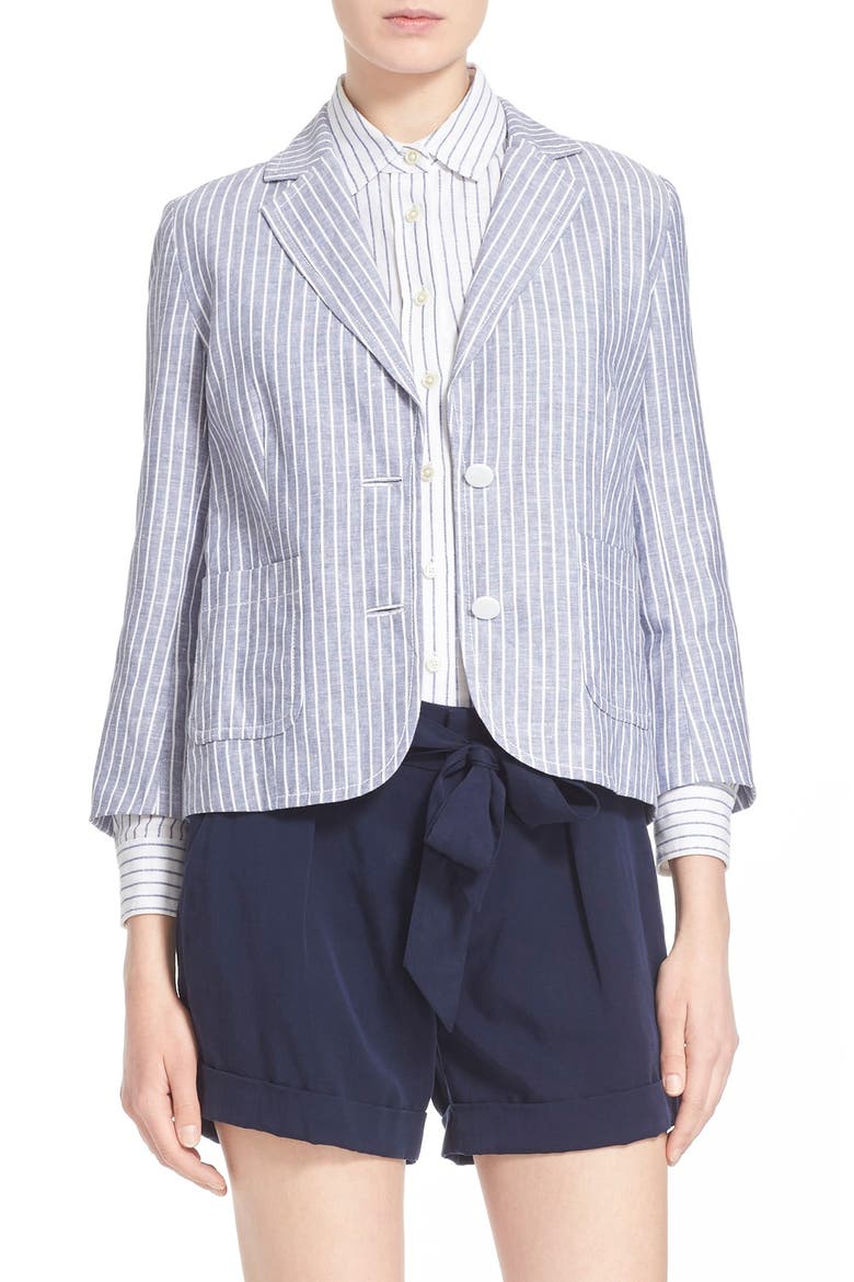 stripe linen & cotton jacket, Main, color, DENIM