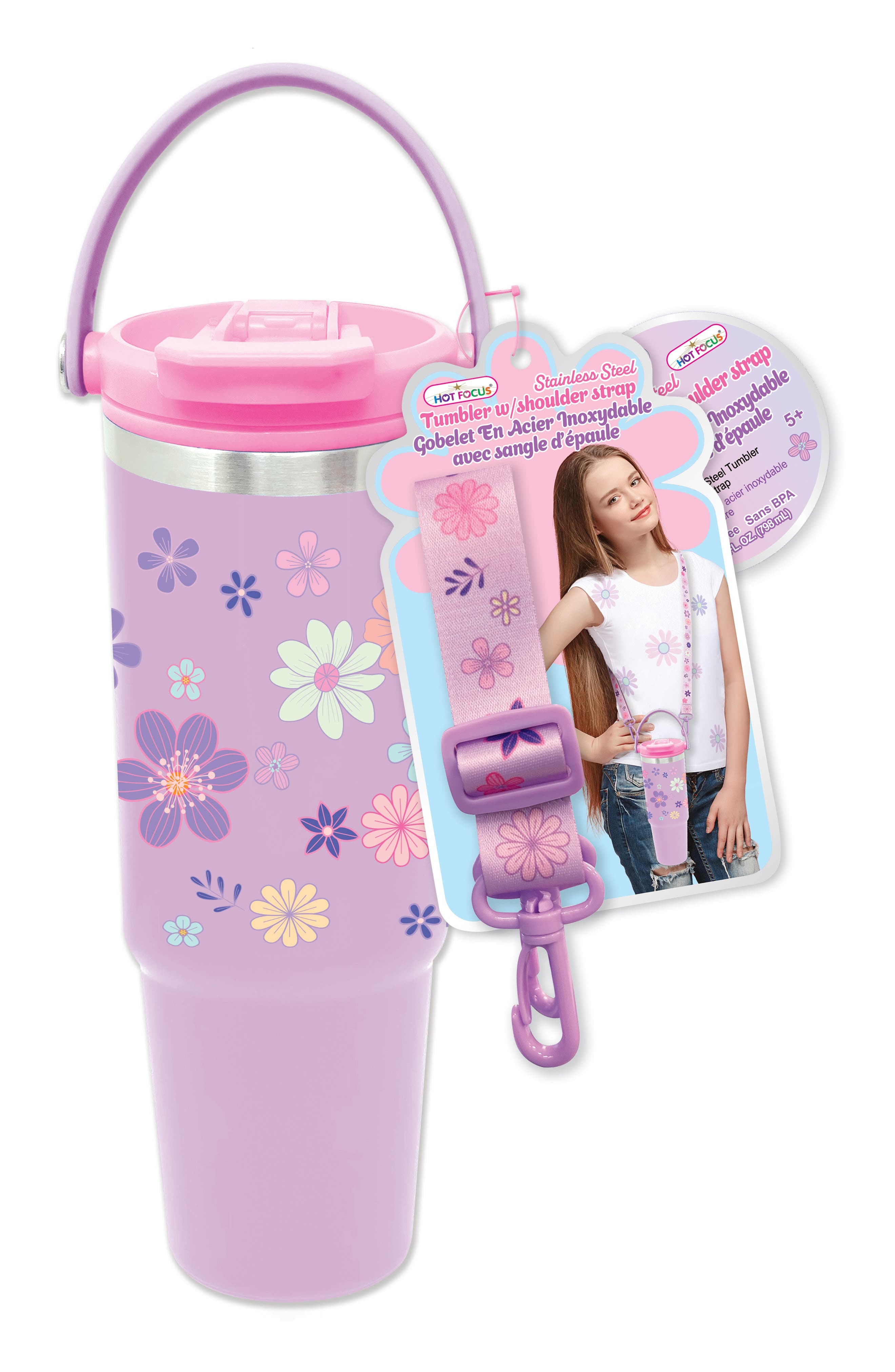 HOT FOCUS Kids' Stainless Steel Tumbler & Shoulder Strap, Main, color, 