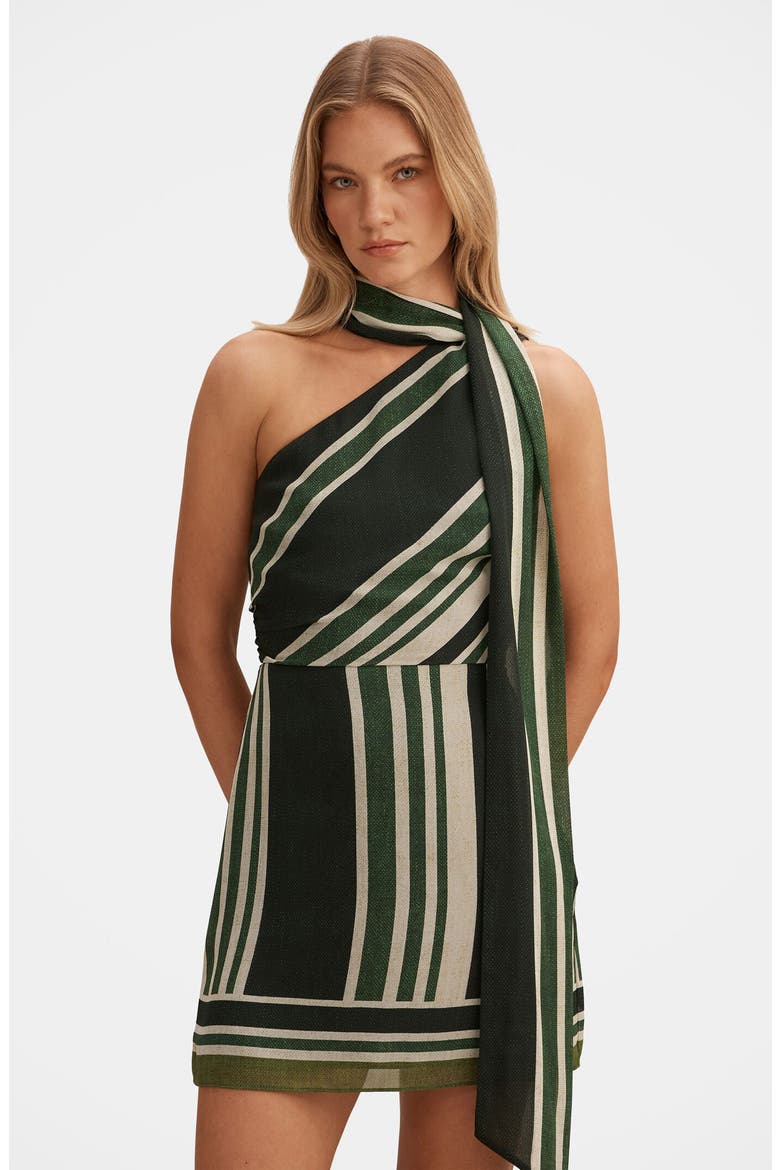 Trudy One-Shoulder Minidress, Alternate, color, VERDE STRIPE