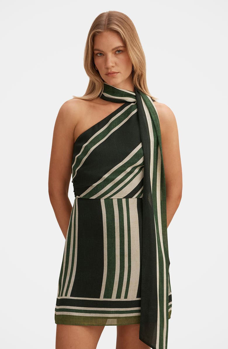 Ever New Trudy One-Shoulder Minidress, Alternate, color, Verde Stripe