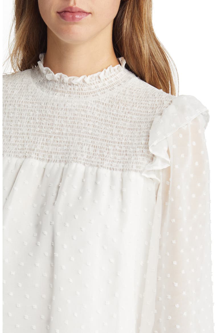 Yannis Smocked Clip Dot Blouse, Alternate, color, WHITE