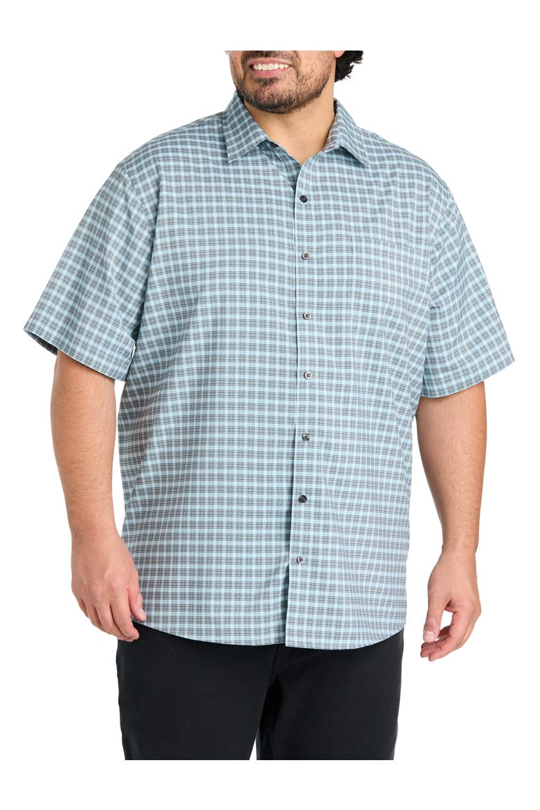 Big & Tall Plaid Microfiber Sport Shirt V2, Main, color, BLUE
