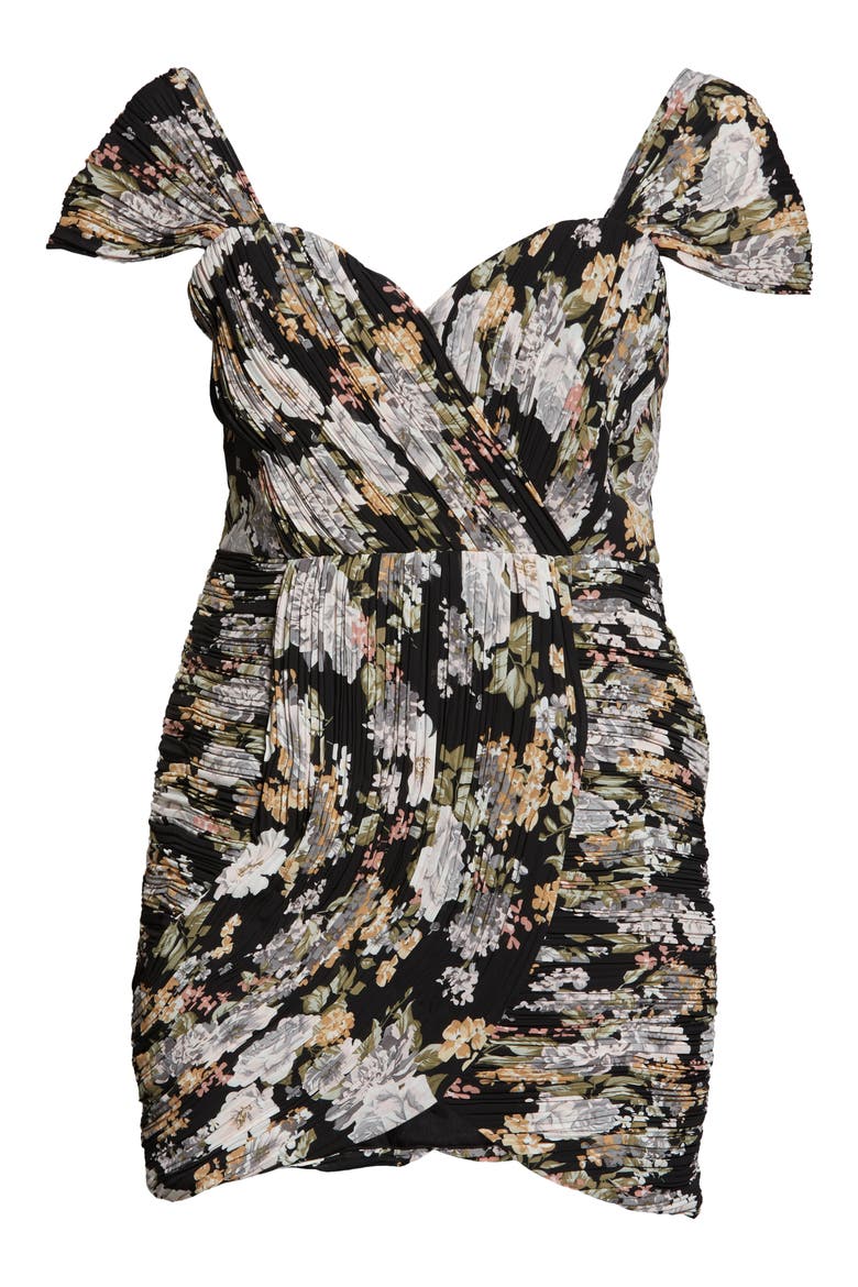 Bardot Floral Ruched Minidress, Alternate, color, BLACK ROSE