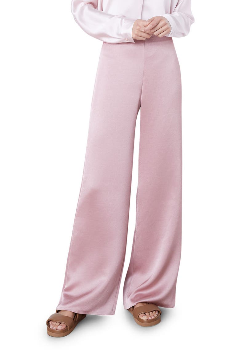 High Waist Satin Wide Leg Pants, Main, color, PETAL QUARTZ