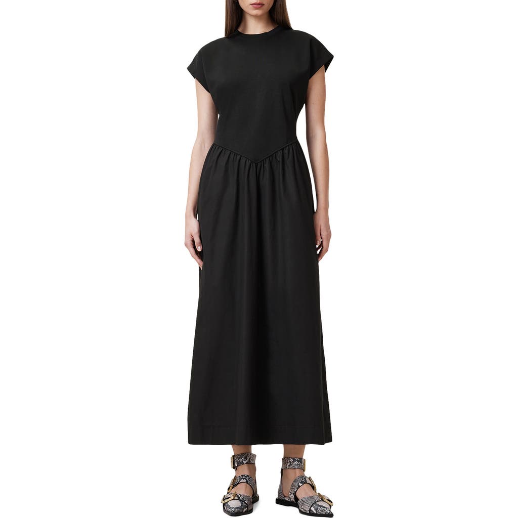 Allsaints Womens Black Frankie Short-sleeve Cotton Maxi Dress In Black