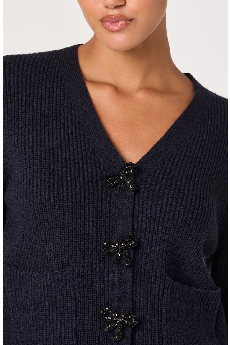 Crystal Embellished Bow Detail Cardigan, Alternate, color, NAVY