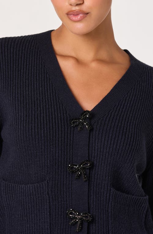 Astr The Label Crystal Embellished Bow Detail Cardigan In Blue