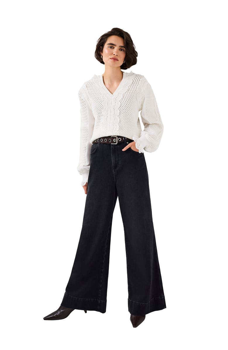 MINT VELVET Cotton Blend Crochet Detail Sweater, Alternate, color, Open White