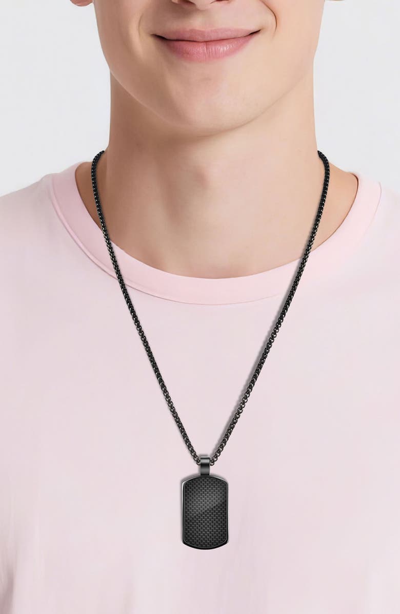 VAN HEUSEN Men's Carbon Fiber Dog Tag Necklace, Alternate, color, Black