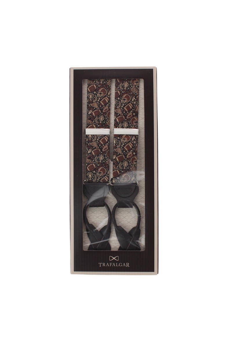 The Gridiron Silk Button End Suspenders, Alternate, color, Brown