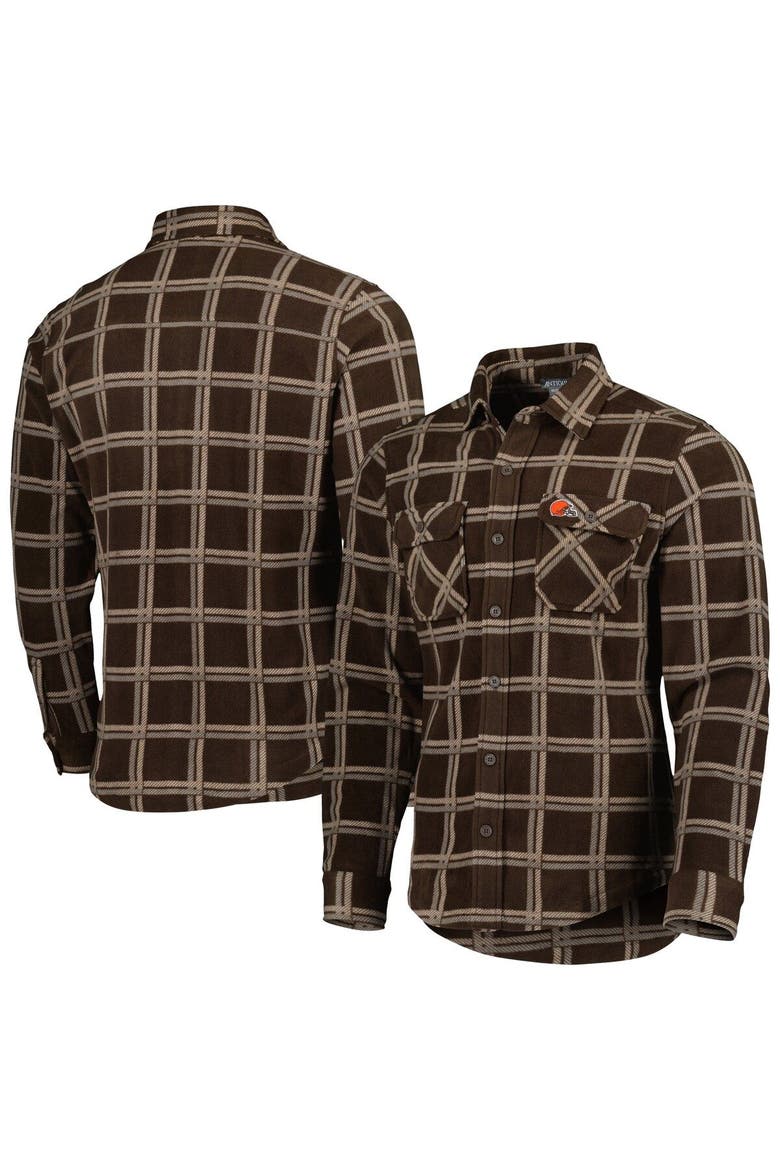Men's Antigua Brown Cleveland Browns Industry Flannel Button-Up Shirt Jacket, Main, color, Brown