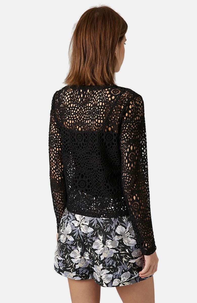 Topshop Long Sleeve Crochet Top, Alternate, color, 