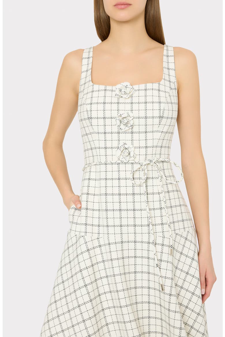 Mira Plaid Midi Dress, Alternate, color, WHITE/ BLACK
