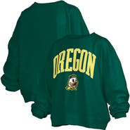 PRESSBOX Women's Pressbox Green Oregon Ducks Janise Arch Over Logo Waist Length Oversized Pullover Sweatshirt