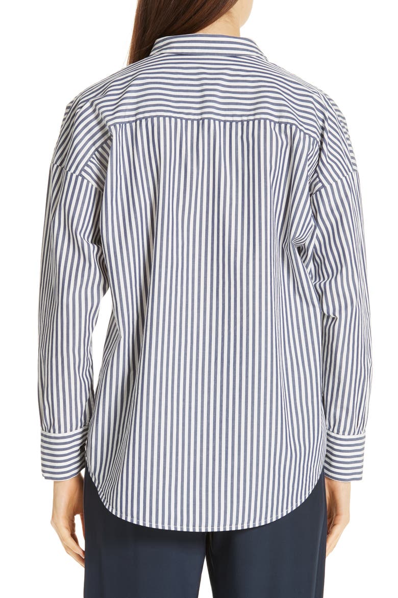Railroad Stripe Boyfriend Shirt, Alternate, color, NAVY/ WHITE