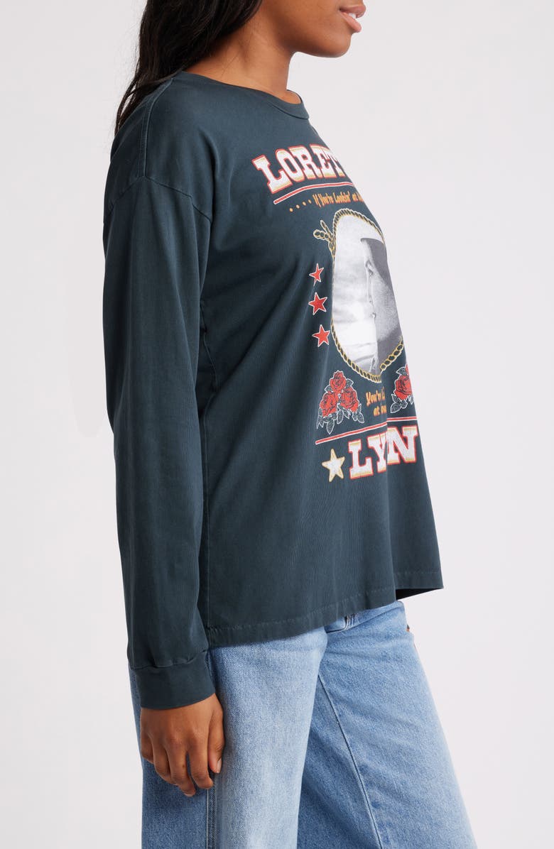 Daydreamer Loretta Lynn Lookin' Long Sleeve Cotton Graphic T-Shirt, Alternate, color, Vintage Black